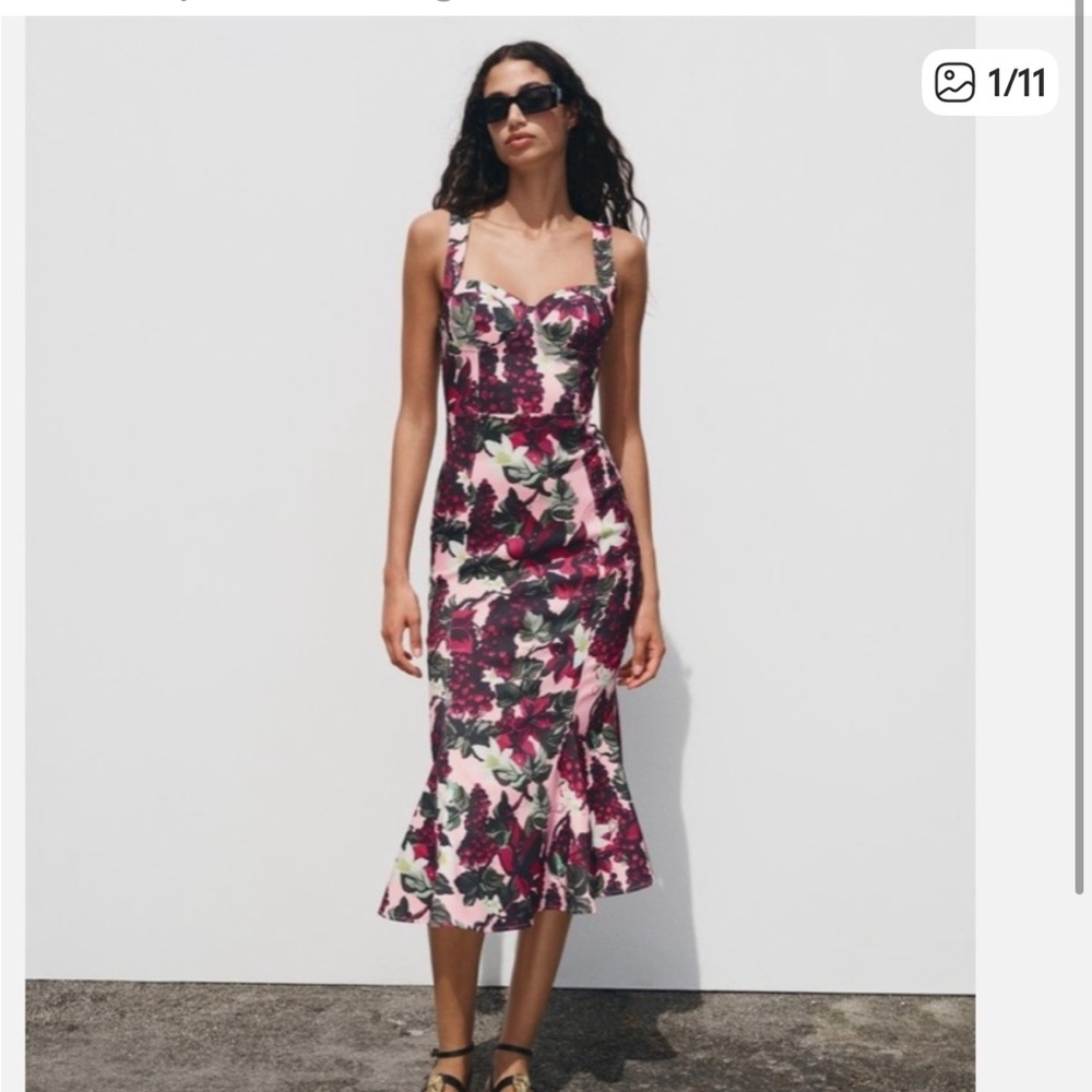 Zara Floral Midi Dress - Pink and Purple